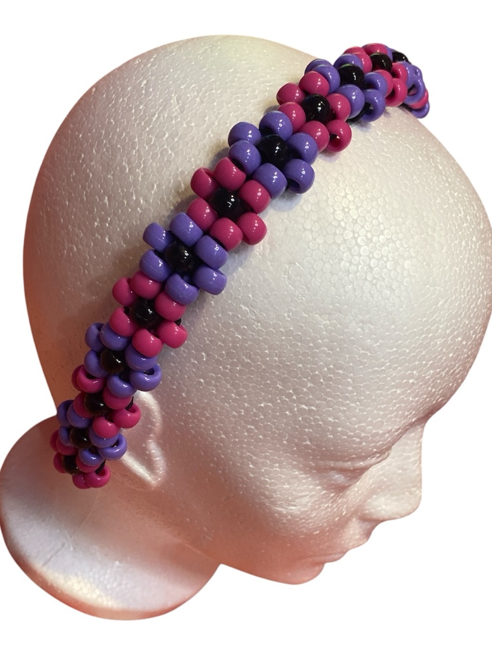 Hand Crafted Pink, Purple & Black Beaded Kids Headband